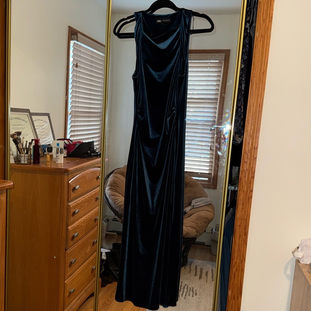 Zara Midnight Blue Velvet Maxi Dress